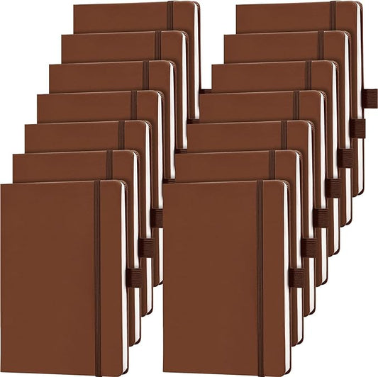 Laumoi 14 Pack Hardcover Journal Notebooks Bulk Journaling Notebook Wide Ruled PU Leather Ruled Lined Journals with Pen Holder for School Business Work Writing (Brown,A5)