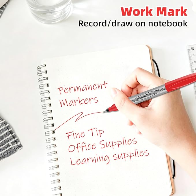 Red Ultra Fine Point Permanent Marker, 20 Pack, 0.4 mm, Precision Fine Tip for Detailed Writing, Art, Crafts & Labeling on Paper, Plastic, Glass, Metal, Waterproof, Fade-Resistant Ink
