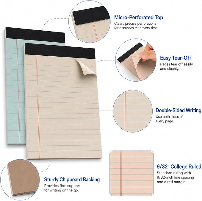 gisgfim 12 PCS 4" x 6" Small Legal Pad College Ruled Lined Mini Legal Pad 80 GSM Soft Neutral Law Memo Pads 30 Sheets Memo & Scratch Pads for Home Office School Work Business To Do List Grocery List