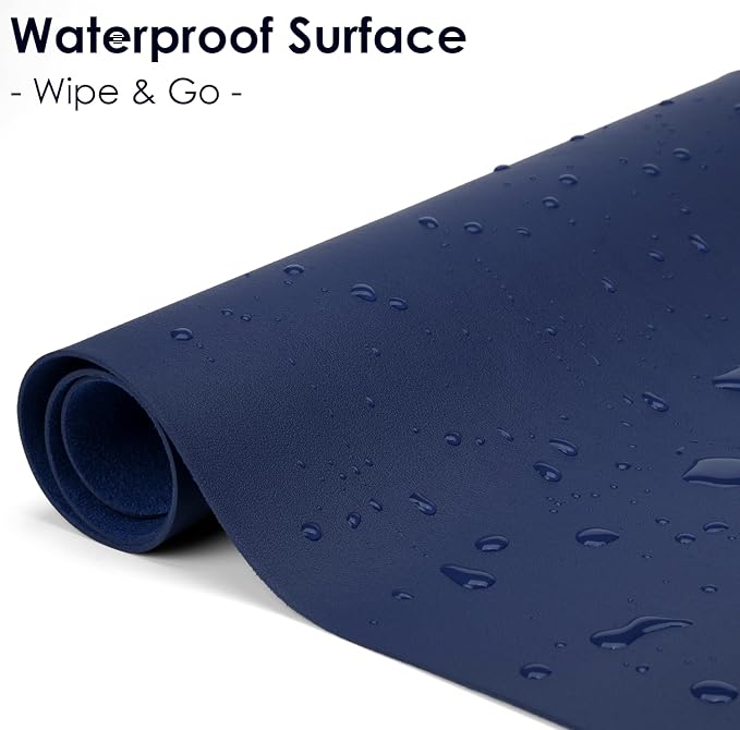 Leather Desk Pad Protector, Waterproof Mouse Pad, PU Desk Mat, Office Desk Cover, Desk Writing Mat for Office/Home/Work/Cubicle (Dark Blue) 35.4x17 in