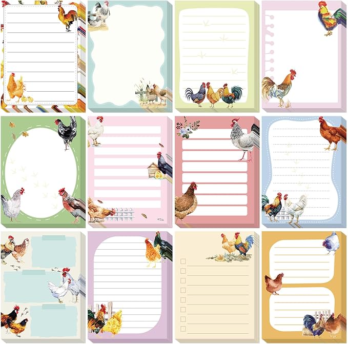 Chiisong 12 Pads Chicken Sticky Notes Cute Sticky Notes 3x4 Roosters Gifts for Women Chicken Funny Memos Animals Notepad Office Supplies Christmas Small Gifts