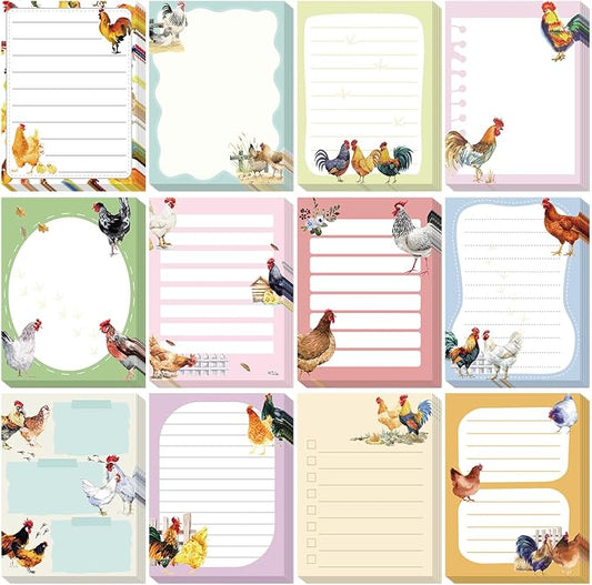 Chiisong 12 Pads Chicken Sticky Notes Cute Sticky Notes 3x4 Roosters Gifts for Women Chicken Funny Memos Animals Notepad Office Supplies Christmas Small Gifts
