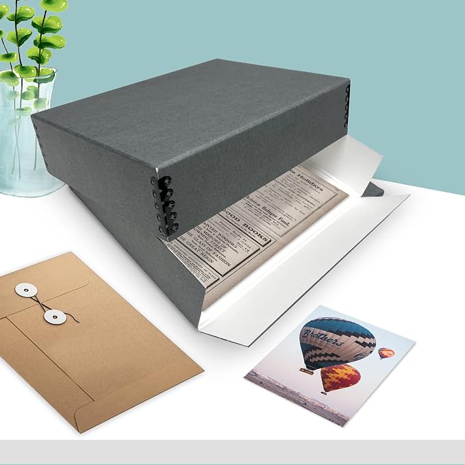 Golden State Art, Drop Front Archival Storage Box, Gray, 9.75x12.75x3 Inch | Acid-Free Museum Box with Metal Edge Corner, for Storing Artwork Photos Documents Prints Arts And Crafts