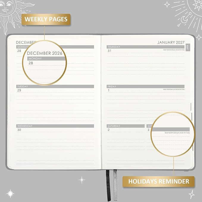 2027 Planner - 2027 Weekly Monthly Planner, January 2027 - December 2027, 5.75" x 8.25", Faux Leather Planner 2027 with Back Pocket & 40 Notes Pages - Mystic Grey