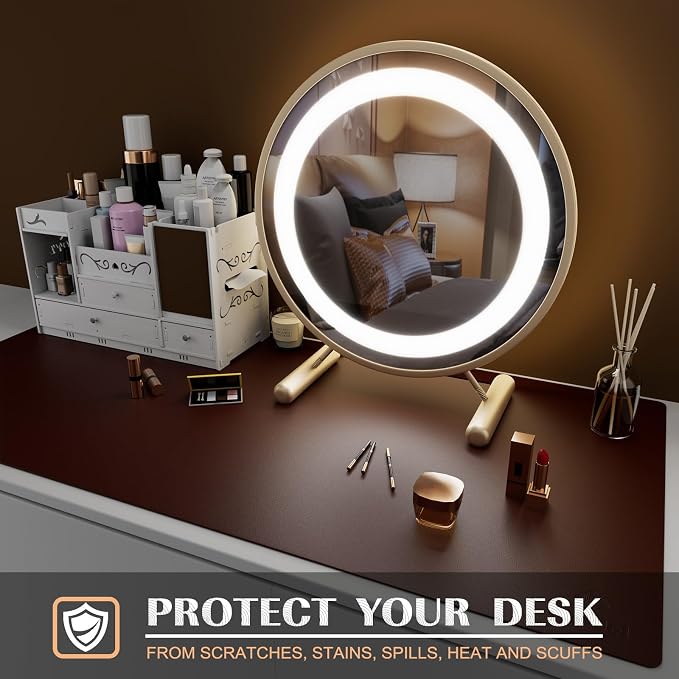 K KNODEL Small Office Desk Mat, Leather Mouse Pad (23.6"x13.8", Dark Brown) | Desk Pad, Keyboard Pad, Computer and Laptop Mat, Desktop Protector and Cover, Writing Pad and Blotter for Home Office