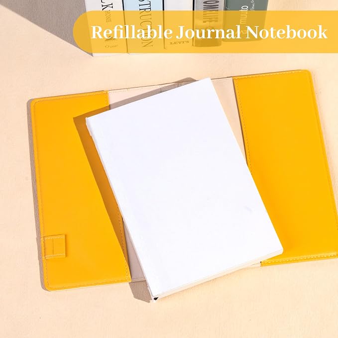 CAGIE Lined Journals for Writing, Two-Toned Hardcover Journal Notebook for Women, 256 Pages A5 Journal with 100GSM Thick Paper for Work Note Taking Diary, Refillable Design,8.6 x 5.7 Inch,Yellow | 256 Pages, 100gsm Thick Paper, Refillable, Two-Toned Ha...