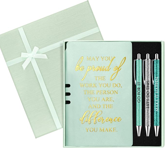 Resurhang 5 Pcs Employee Appreciation Gift Leather Journal Notebook 3 Ballpoint Pens with Box Thank You Gift for Nurse Volunteer Teacher Secretary Assistant Coworker Women(Green)