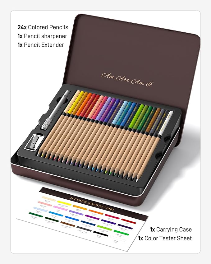 JusArt 24 Oil-Based Colored Pencils – Soft Core, Durable, Vibrant | Ultra-Smooth Oil Pastel Pencils for Adult Coloring, Portrait, Sketching, Landscape. Professional Drawing Pencils for Artists