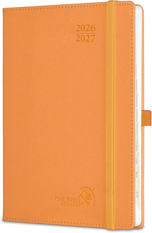 POPRUN Planner 2026-2027 (Size 6.75"x 8.75"), Academic Year Weekly Planner | Calendar Book Jul.2026 - Jun.2027, Appointment Book with Monthly Tabs, Leather Hardcover, Inner Pocket, 100GSM - Orange