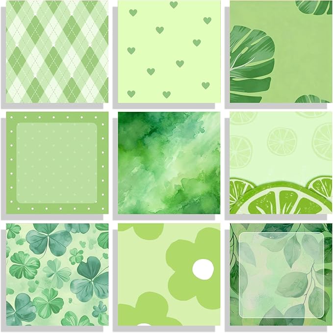 9 Pads Green Sticky Notes Set, Cute Self-Stick Notepads, Super Adhesive Memo Pads Note Card, Office Decor Gifts, Desk Accessories for Students, School Supplies for Girls, 3x3in
