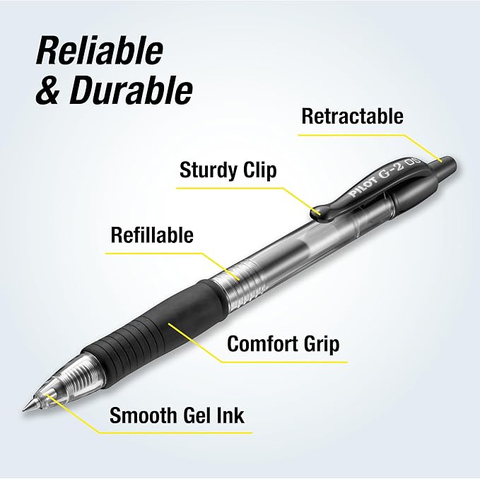 Pilot G2 Premium Gel Roller Pens, Extra Fine Point 0.5 mm, Gel Pens Black, Pack of 5 - Ideal for School, Journaling & Office Writing