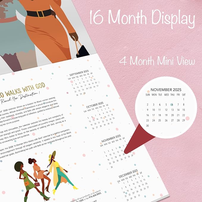 African American Expressions 2026 Wall Calendar – Woman with God – Monthly Calendar Celebrating Black Culture & History, 12x12 Hanging Calendar, 16 Months – Christian Gift for Women