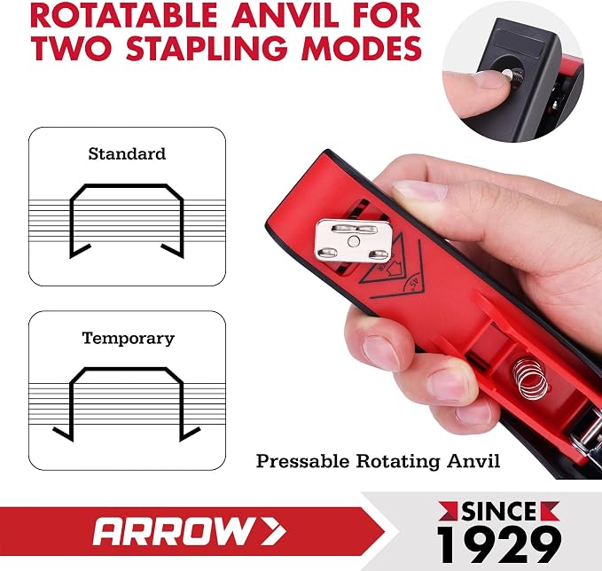 Arrow Full-Strip Stapler with Staples, 25 Sheets Capacity, Stapler with 2520 Count 26/6 Staples, Built-in Storage, Open for Tacking, Non-Slip, for Daily Office Use, School and Home Organization