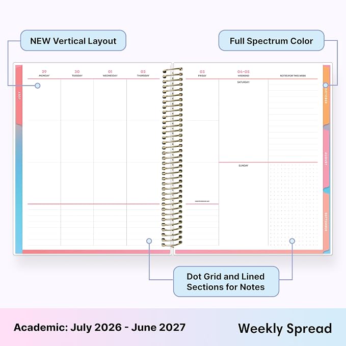Blue Sky 2026-2027 Weekly & Monthly Academic Planner, 7"x9", Charmie | July 2026 - June 2027, Flexible Cover, Wirebound, Colorful Interior, Laminated Tabs, Storage Pocket, Academic Year, LiveWell