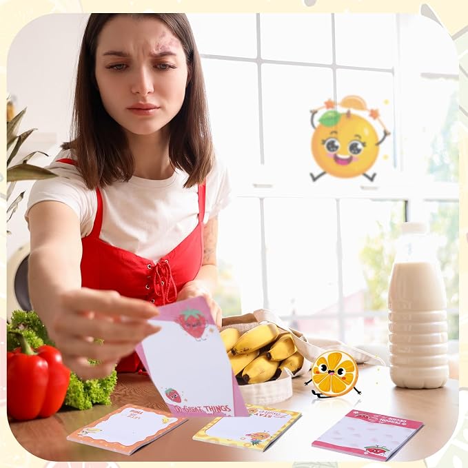 Chiisong 12 Pcs Fun Inspirational Sticky Notes 3 x 4 Inch Motivational Fruit Notepads Cute Post Positive Appreciation Sticky Notes Positive Gifts for Office Nurse Coworkers Supplies