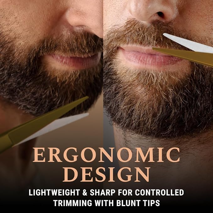 Ontaki 5" Beard & Mustache Scissor with Combs for Men - Gold Brass | 410C Durable German Steel, Ergonomic Travel Friendly Design for Facial Hair - Beard Grooming Kit & Case Perfect for Styling