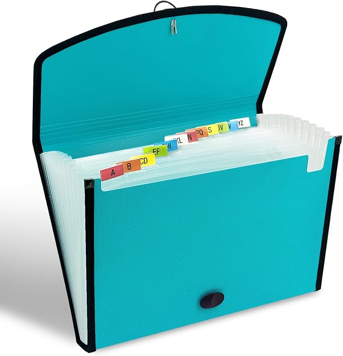 H4D 13-Pocket Accordion File Organizer, Expanding File Folder, Teal | Extra Back Mesh Pocket, Letter Size Paper, Pre-Printed and Customizable Labels, Expandable Document Organizer
