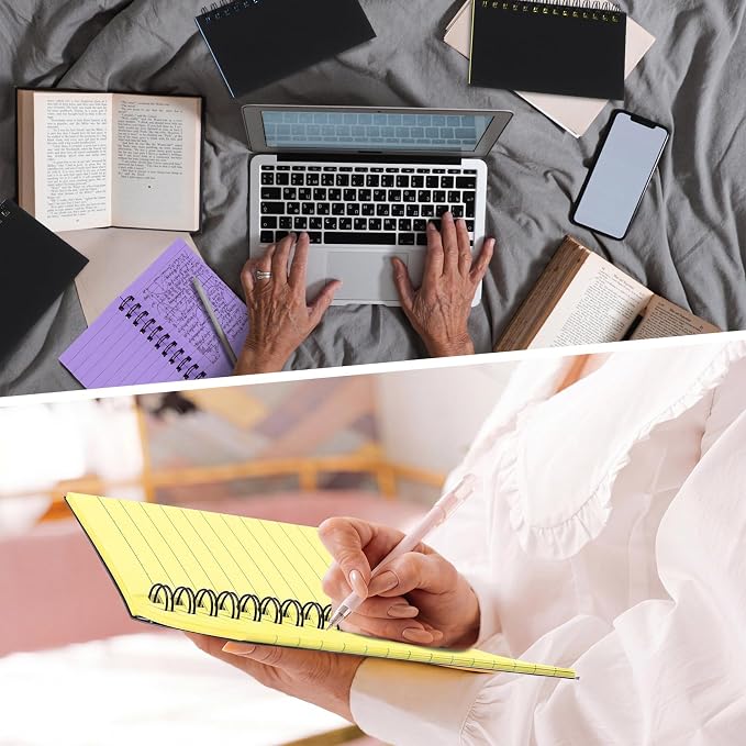 Jutom 10 Pcs Small Spiral Notebooks Memo Pads 3x5 Bulk Small Pocket Notepads Back to School Supplies Mini Notebook with Lined Mini Journals for Office & Work, 120 Pages (Black Cover 5 Color Page)