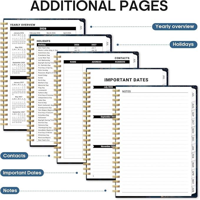 Planner 2026-2027, Academic Year Monthly and Weekly Calendar Planner, Jul 2026 - Jun 2027, Hardcover Teacher Student Planning Agenda book with Tabs, Perfect for School Office Supplies, 6.3" x 8.5" - Golden Tide