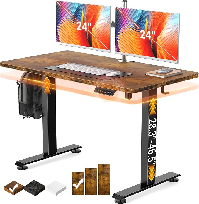 Veken 47.2 Inch Large Electric Standing Desk, Gaming Table, Brown | Height Adjustable Sit Stand Up Computer Tables for Home Office, Study , Writing, Suit students, employees and group work