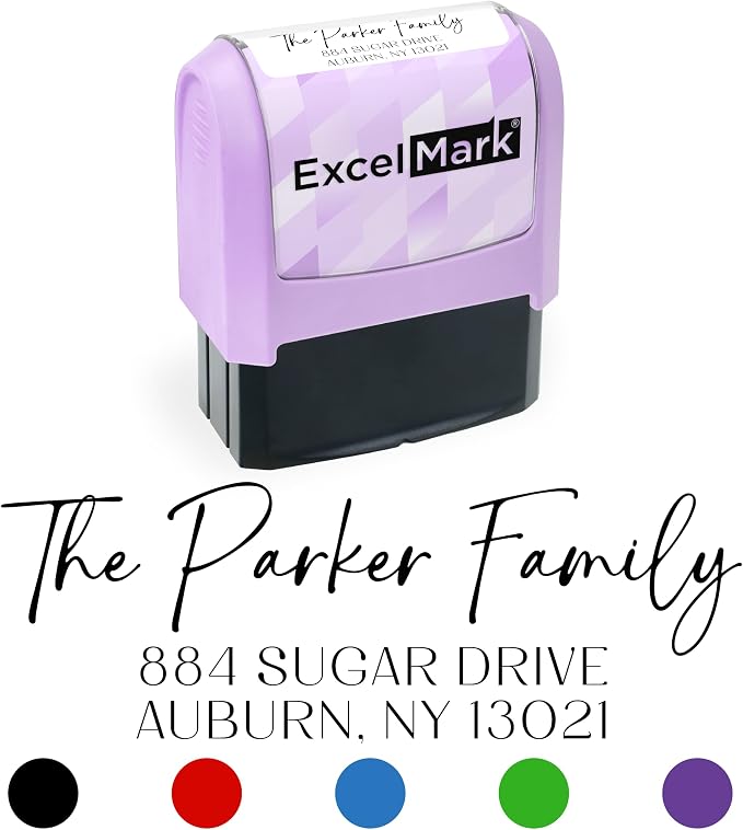 ExcelMark Address Stamp - Custom Return Address Stamp with Elegant Designs, Vibrant Colors & Patterns – Perfect for Mail, Invitations & Gifts (Violet, Santa Catalina)