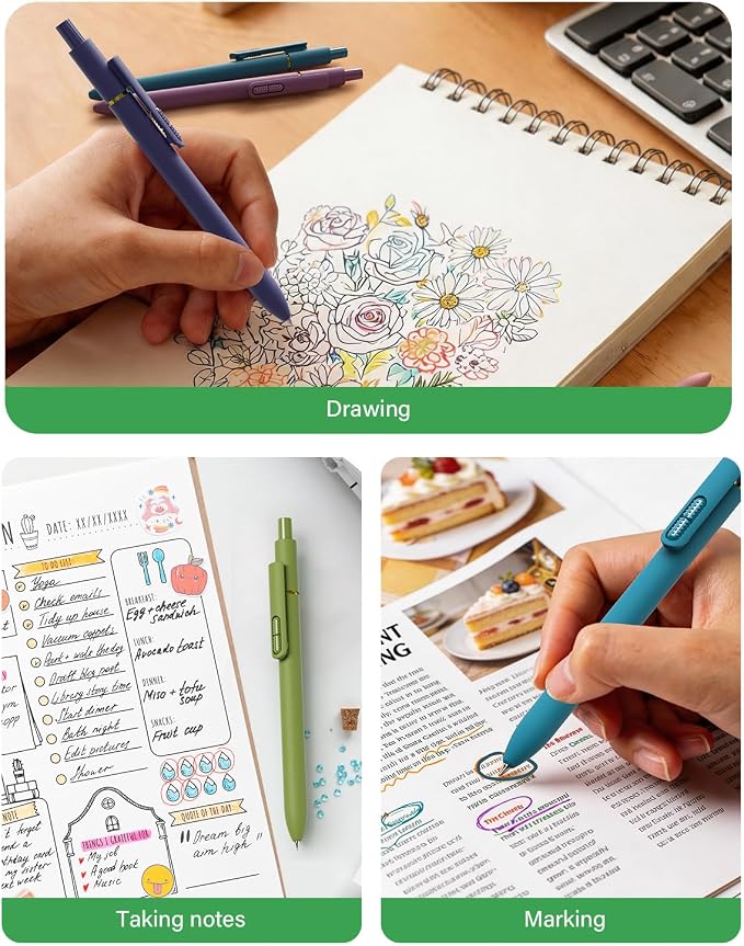 inkipen Colorful Fidget Pens, 8 Pcs 0.5mm Fine Point Retractable Smooth Writing Pen, Quick Drying Colored Ink Pens for Journaling School Office Supplies, Vintage Colors