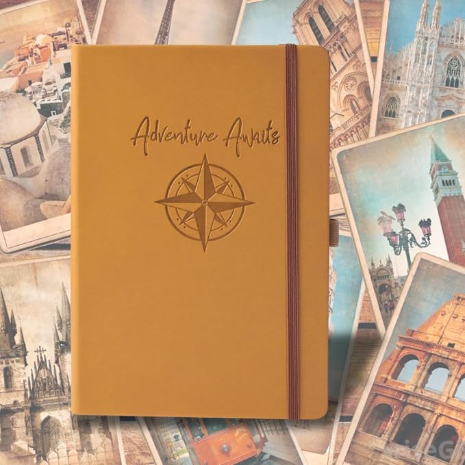 RICCO BELLO Lined Journal Notebook, Adventure Travel | Faux Leather Hardcover, With Pen Holder, 96 Sheets/192 Pages, College Ruled, 5.7 x 8.4 Inches