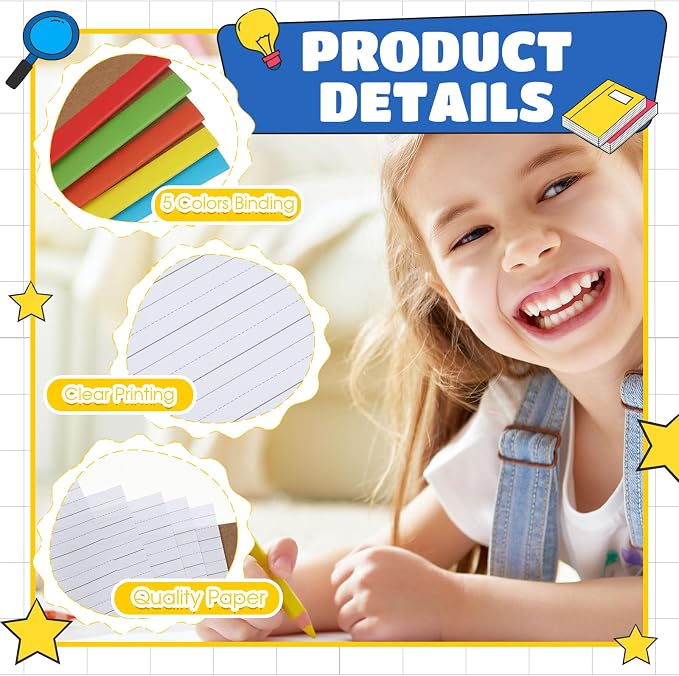 Henoyso 10 Pack Primary Composition Notebook, 9-3/4" x 7-1/2", Kids Primary Journal, K-2 Writing Notebook for Kids Student Draw Write Story Journal Half Blank Books(Bright Color)