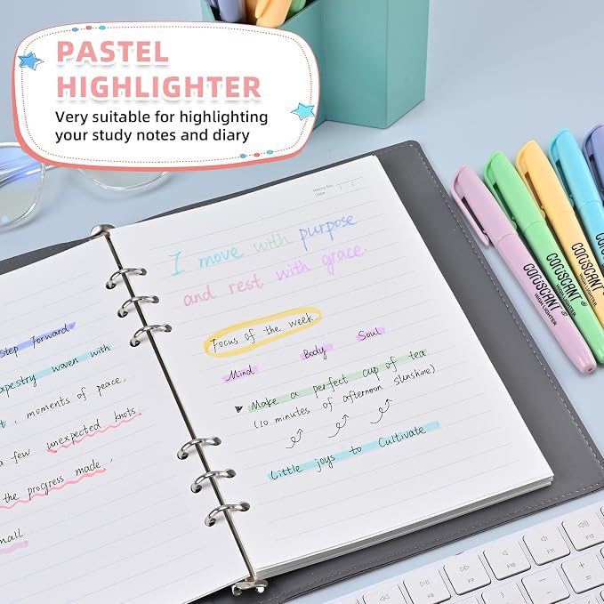 coruscant Pastel Highlighters Set, 8 Assorted Colors, 24 Pack, Chisel Tip Cute Bible Highlighters, No Bleed Dry Quickly, for Journal Bible Study, Perfect for thin paper, School Office Supplies