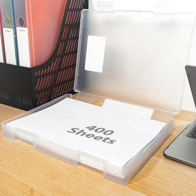 4 Packs A4 Paper Storage Boxes, 8.5 x 11 Plastic Portable Project Case for US Letter Size, Multi-Purpose Thick Scrapbook Storage Box for Office