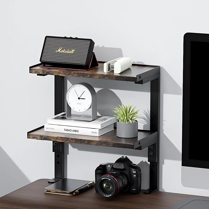 2-Tier Desk Shelf Desk Organization, Wood | Expandable Under Desk Storage Clamp on Desk Shelf Desktop Accessories for Offices Study Rooms and Game Rooms