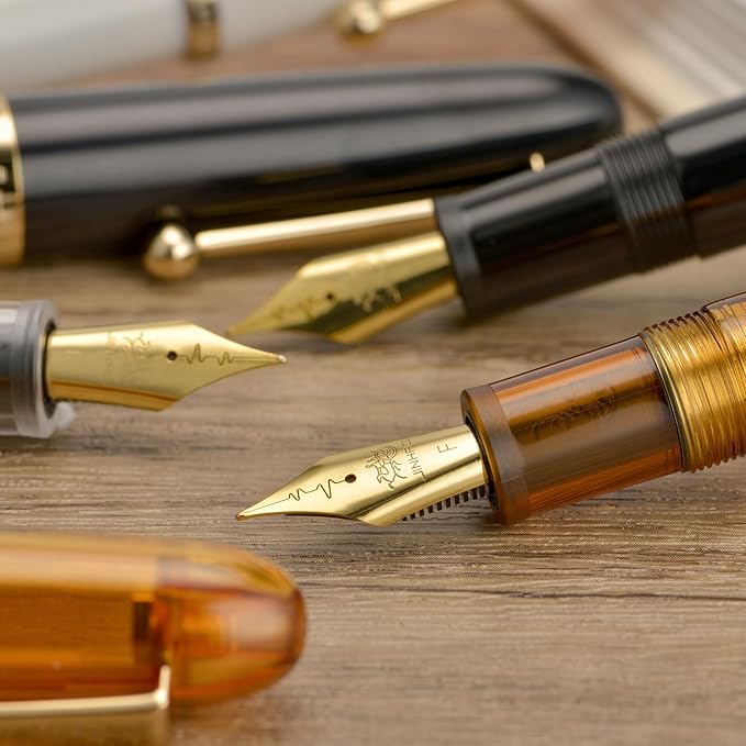 Jinhao 9016 Fountain Pen Medium Heartbeat Point, Dadao Series Black Acrylic with Large Converter for Writing