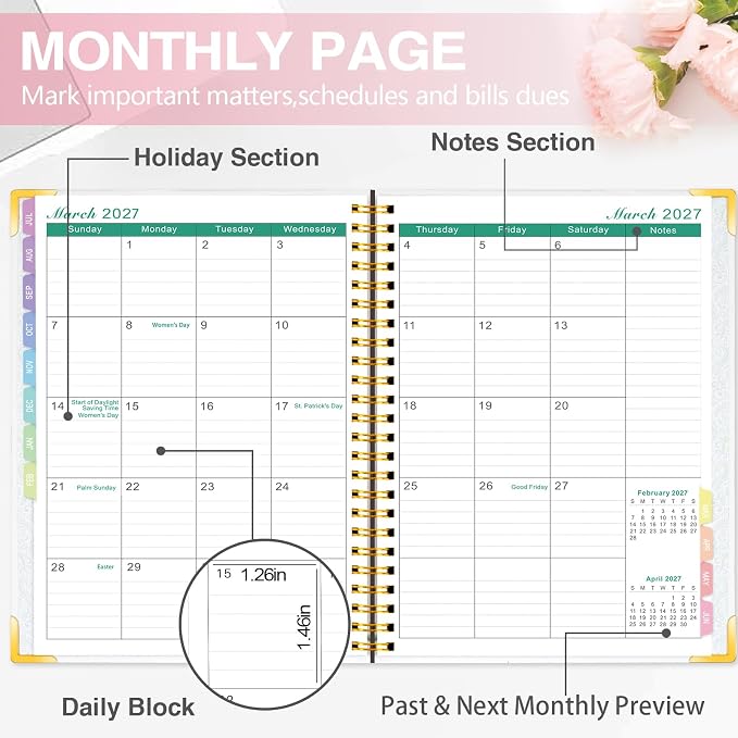 GuassLee 2026-2027 A5 Planner – Weekly & Monthly Planner Organizer Jul 2026 - Jun 2027, Abstract Floral Daily Agenda Planning Book with Hardcover, Pocket, Stickers & Tabs for Women Students Office
