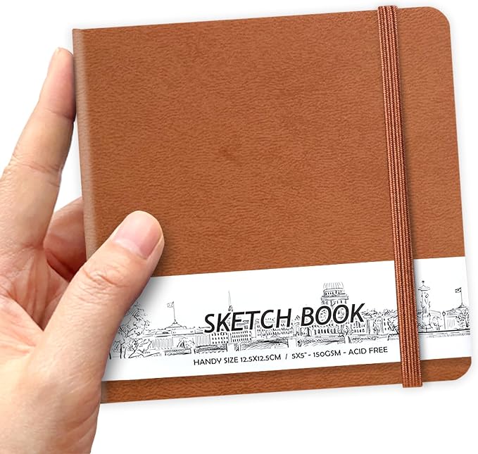 5" x 5" Hardcover Sketch Book,58 Sheets Small Mixed Media Pocket Sketch Pad | PU Cover,150 GSM Acid Free Artist Drawing Paper,Travel Journal Blank Notebook for Adults Sketching,Illustration.