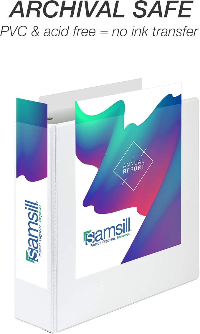 Samsill Durable 3 inch 3 Ring Binder, D Ring Binder, 100% Recycled Chipboard, White, 4 Pack
