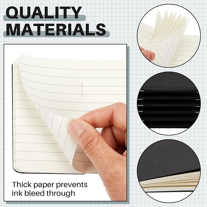 Outus 36 Pcs Pocket Notebook Mini Journal 2.5" x 4" Kraft Paper Mini Notepad Bulk Softcover Pocket Notepad Memo Diary Subject Notebooks for Student Travel School (Black,Blank Cover)