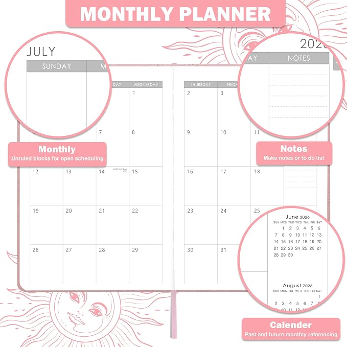 Planner 2026-2027 - Academic Planner 2026-2027, July 2026 - June 2027, 5.75" x 8.25", 2026-27 Weekly and Monthly Planner, Faux Leather planner 26-27 with Back Pocket & 40 Notes Pages - Rose Gold