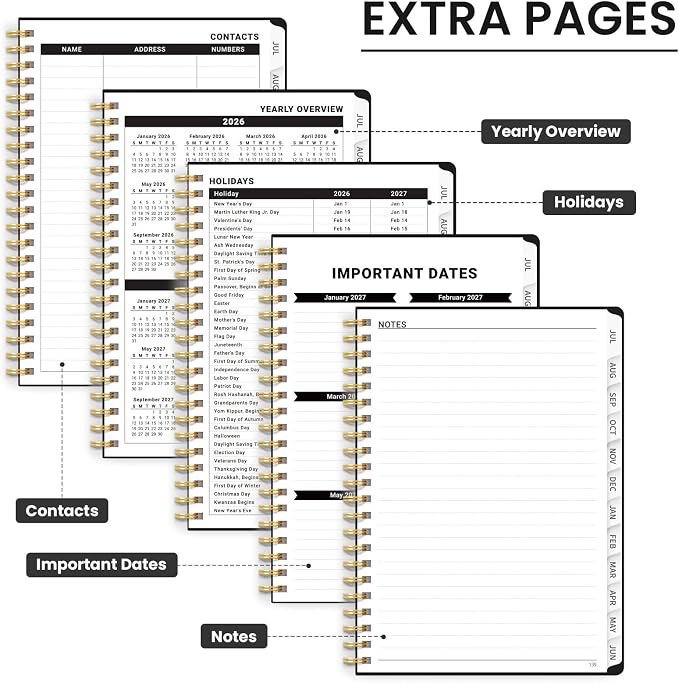 Planner 2026-2027 for Women & Men, Academic Monthly and Weekly Calendar Planner, Jul 2026 - Jun 2027, A5 (6.3" x 8.5"), Teacher Student Planning Book with Tabs, Ideal for Office School Supplies - Black