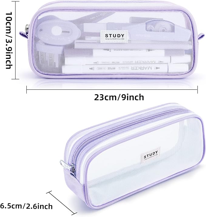 KALIDI Grid Mesh Pencil Case Large Capacity Pencil Case Big Pencil Pouch With Zipper Simple Stationery Bag Aesthetic Pen Bag for School Teen Girl Boy Multi-Purpose bag for office Men Women (Purple)