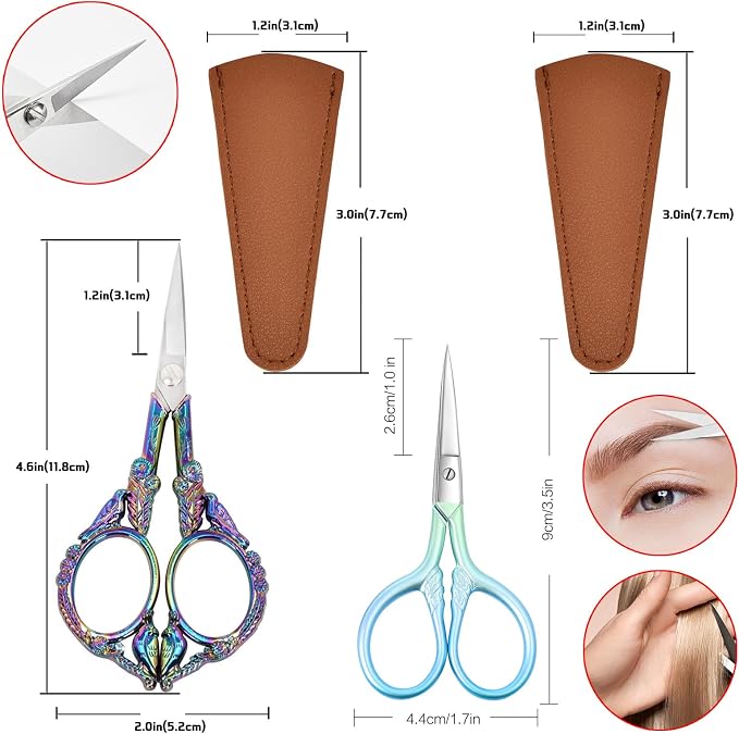 2PCS Vintage Style Scissors - Small Vintage Sharp Detail Shears for DIY Craft, Sewing, Artwork,scissors yarn Needlework Yarn, Fabric Cutting, Thread Snips Color Titanium
