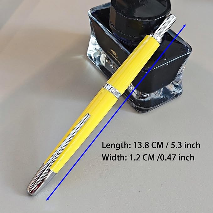 JH 20 Press Retractable Fountain Pen Fine Nib with Converter Resin Writing Gift Pen,Classic Resin Barrel,Writing Pen for Office, School, Business (Yellow, F)