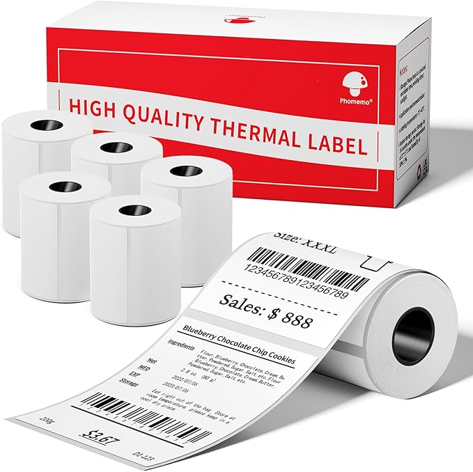[6x90 pcs] Phomemo Original Labels M110-1.97''x3.15'' (50x80mm) | for M110/M220/M100/M221/M250 Label Printer, Also Support Phomemo Shipping Printer for Barcode, Address, Logo, Ingredient