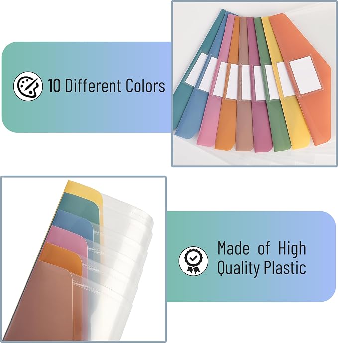 Mr. Pen- Clear Plastic Envelopes File Folders, 40 Pack, A4, Letter Size | Colorful Flaps, Bulk Clear Folders for Documents Plastic Poly Envelopes with Label for School, Home, Work, Office, Organizer