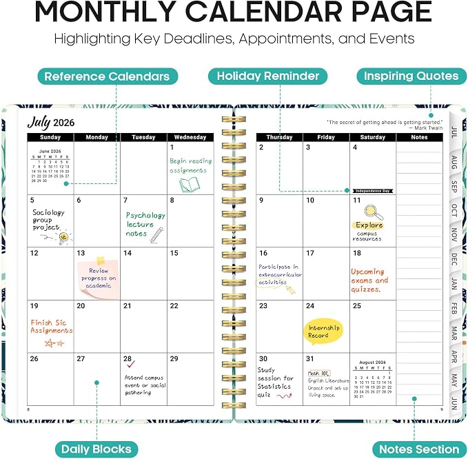 Planner 2026-2027, Academic Year Monthly and Weekly Calendar Planner, Jul 2026 - Jun 2027, Hardcover Teacher Student Planning Agenda book with Tabs, Perfect for School Office Supplies, 8.5" x 11" - Drifting Whales
