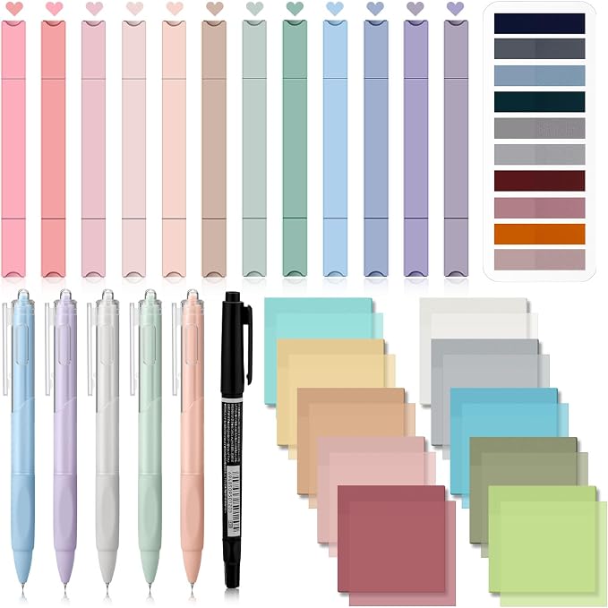 Jutom 38 Pcs Book Annotation Kit for Bible Journaling Study, Aesthetic Highlighters Pens, Index Tabs, Sticky Notes, Markers for Annotating Books Bible Page Tabs Supplies(Earth Tones,Square)