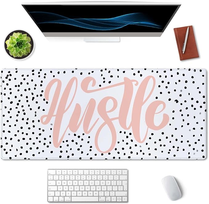 SSOIU Large Mouse Pad, Cute Hustle Desk Mat for Desktop, Women Girls Waterproof Gaming Mousepad, Polka Dot Computer PC Laptop Protector Writing Pads for School Office Home 35.5" x 15.7"