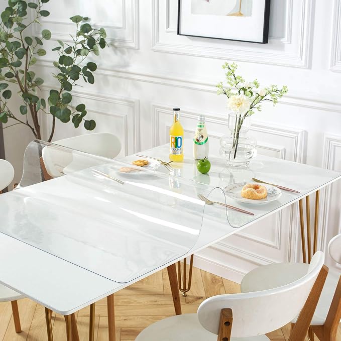 OstepDecor Clear Table Cover Protector 29 x 59 Inch, 1.5mm Thick Plastic Table Cover, Dining Table Protector Pad, Waterproof & Easy Cleaning PVC Desk Mat for Dresser, Coffee & Kitchen Wooden Tabletop