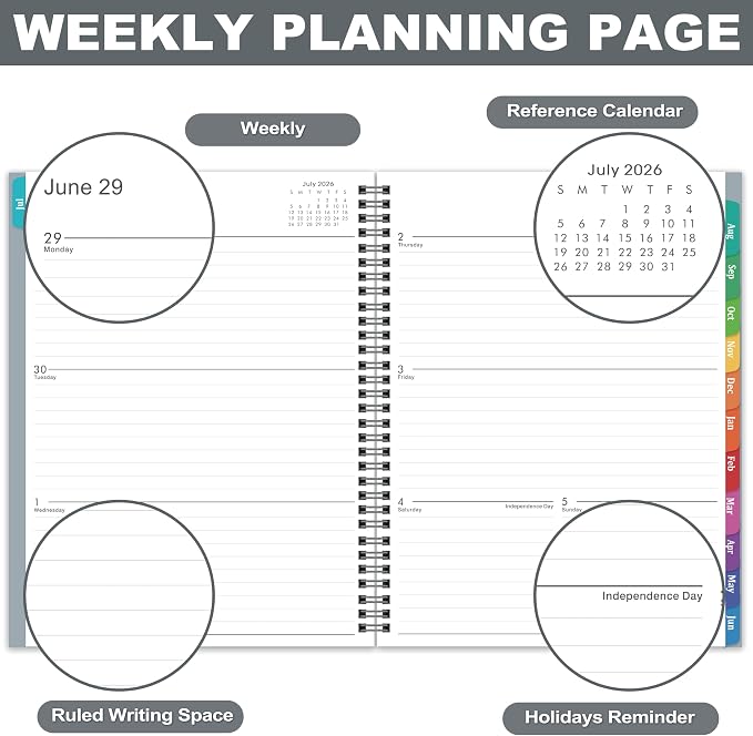 Planner 2026-2027 – 2026-2027 Planner Weekly and Monthly, 9" x 11", Large, July 2026 – June 2027, 12 Monthly Tabs, Strong Twin-Wire Binding, Inner Pocket, Hardcover, Grey