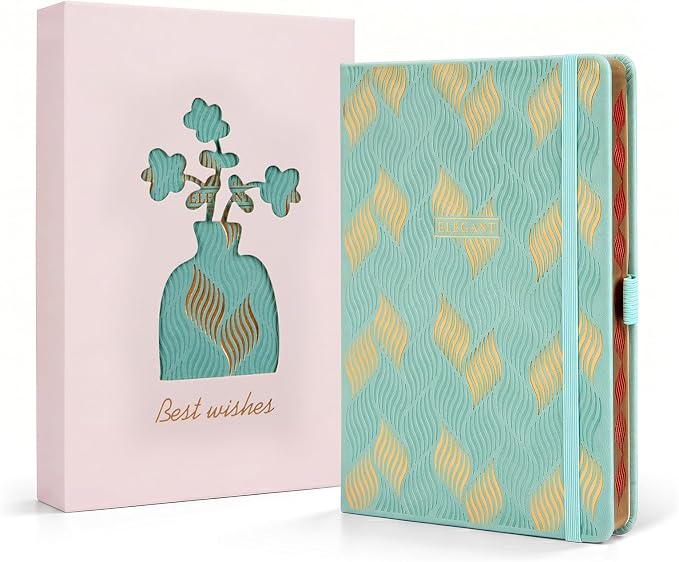 Comix Aesthetic Lined Journal for Women, 192 Pages, 100GSM Paper, Pretty Leather Journal Notebook for Writing, A5 Cute Hardcover Notebook for Work Home School, 5.5" x 8.3", Mint Green, Leaf Motif