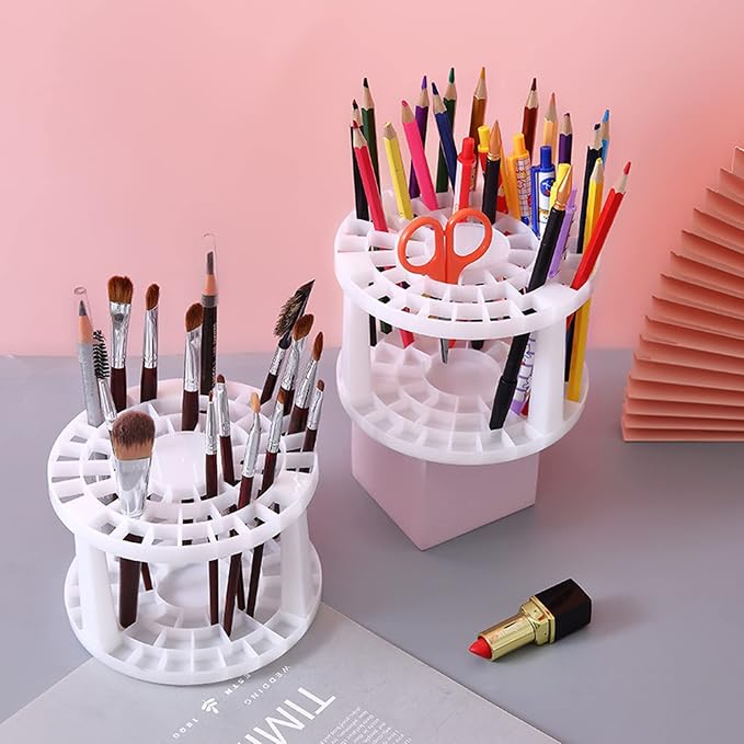 Feadily 49 Hole Pencil Holder Organize, Desk Organizer for Paint Brushes, Makeup Brush, Colored Pencils, Markers (White)